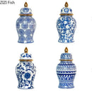 GobekUsa Blue & White Porcelain Ginger Jar: Retro Tea Caddy Vase Desk Decoration