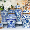 GobekUsa Blue & White Porcelain Ginger Jar: Retro Tea Caddy Vase Desk Decoration