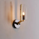 GobekUsa Retro Black Tube Wall Light with Transparent Glass Sconce - Brass Arm Fixture