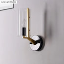GobekUsa Retro Black Tube Wall Light with Transparent Glass Sconce - Brass Arm Fixture