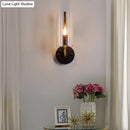 GobekUsa Retro Black Tube Wall Light with Transparent Glass Sconce - Brass Arm Fixture