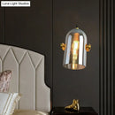 GobekUsa Cloche Sconce Light with Amber/Blue/Smoke Gray Glass in Retro Brass Finish - Bedroom Wall Mount