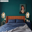 GobekUsa Cloche Sconce Light with Amber/Blue/Smoke Gray Glass in Retro Brass Finish - Bedroom Wall Mount