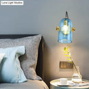 GobekUsa Cloche Sconce Light with Amber/Blue/Smoke Gray Glass in Retro Brass Finish - Bedroom Wall Mount