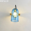 GobekUsa Cloche Sconce Light with Amber/Blue/Smoke Gray Glass in Retro Brass Finish - Bedroom Wall Mount