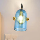 GobekUsa Cloche Sconce Light with Amber/Blue/Smoke Gray Glass in Retro Brass Finish - Bedroom Wall Mount