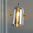 GobekUsa Cloche Sconce Light with Amber/Blue/Smoke Gray Glass in Retro Brass Finish - Bedroom Wall Mount