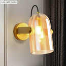 GobekUsa Cloche Sconce Light with Amber/Blue/Smoke Gray Glass in Retro Brass Finish - Bedroom Wall Mount