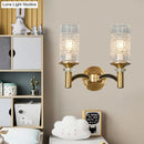 GobekUsa Gridded Crystal Wall Light Retro Brass Sconce for Living Room