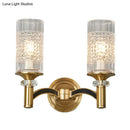GobekUsa Gridded Crystal Wall Light Retro Brass Sconce for Living Room