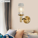 GobekUsa Gridded Crystal Wall Light Retro Brass Sconce for Living Room