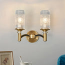 GobekUsa Gridded Crystal Wall Light Retro Brass Sconce for Living Room