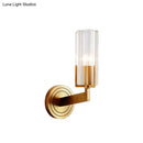 GobekUsa Retro Crystal Ribbed Wall Lamp with Brass Flush Sconce for Living Room - 1/2 Lights