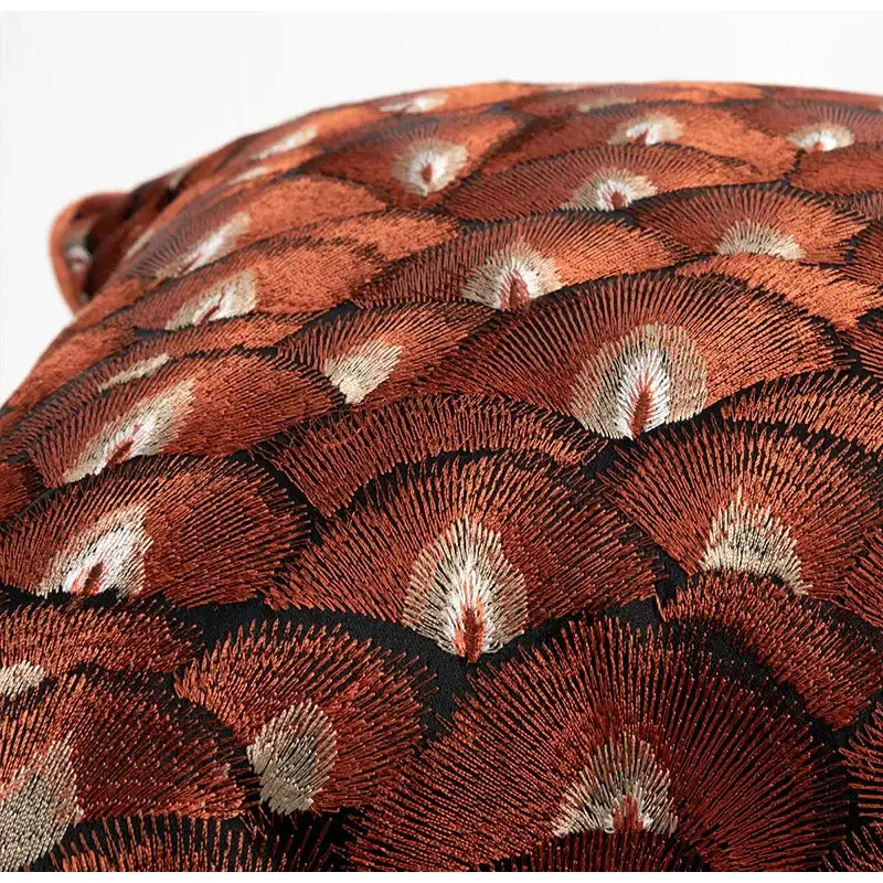 GobekUsa Embroidered Geometry Pillow Case | Brick Red Retro Design | Sofa Cushion Cover, photo 3 of 8