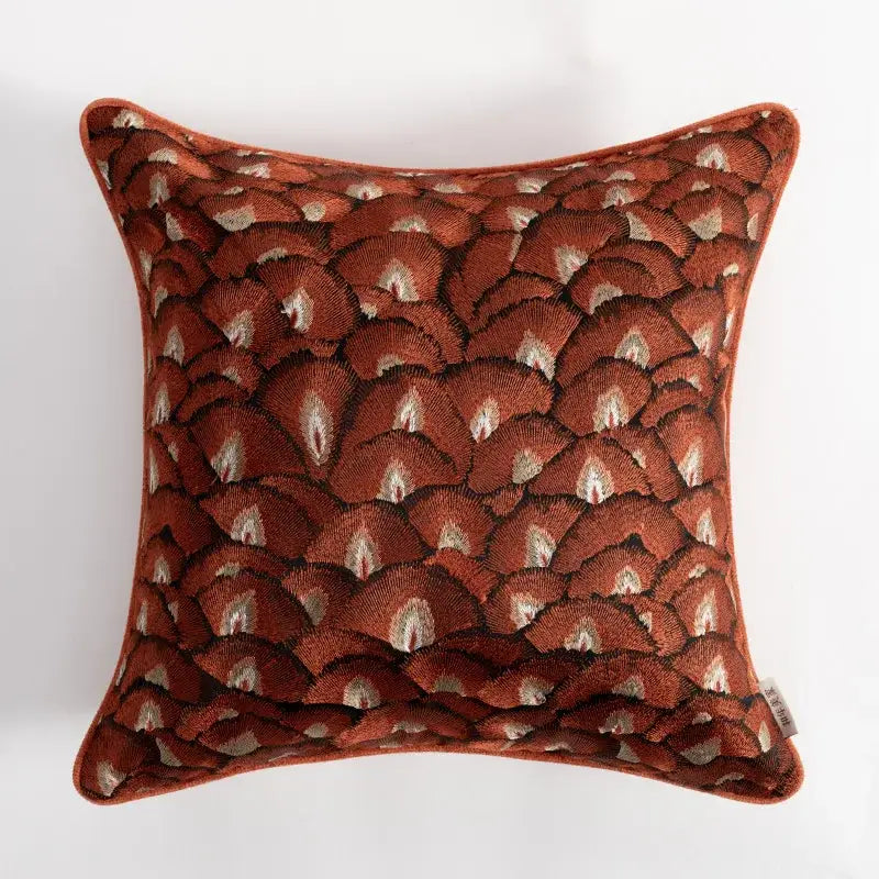 GobekUsa Embroidered Geometry Pillow Case | Brick Red Retro Design | Sofa Cushion Cover, photo 7 of 8