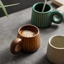 Retro brown ridged ceramic mug kitchen coffee cup with ring handle by Decorbites