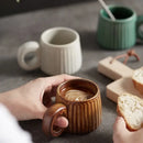 Retro brown ridged ceramic mug kitchen coffee cup with ring handle by Decorbites