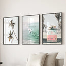 Tropical Beach Wall Art Set. Modern Coastal Surfing Prints by Wall Art Set