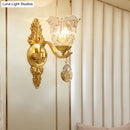 GobekUsa Retro Crystal Flower Wall Lamp - 1 Light Gold Flush Sconce for Living Room