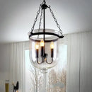 GobekUsa Glass Bucket Pendant Light Retro Dining Room Foyer Black/Rust LED Fixture