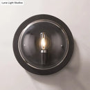 GobekUsa Retro Black Metal Drum Flush Mount Wall Sconce with Clear Glass Shade - 1 Light Living Room Lamp