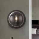 GobekUsa Retro Black Metal Drum Flush Mount Wall Sconce with Clear Glass Shade - 1 Light Living Room Lamp