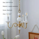 GobekUsa Cream White Led Chandeliers, Retro Copper Pendant Light for Home Decor