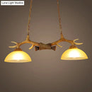 GobekUsa Retro Dome Pendant Light with Beige Glass and Decorative Deer Horn - Set of 2