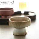 Retro floral speckled beige & white ceramic footed bowl dining room by Decorbites