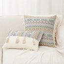 Retro geometric beige cushion cover living room handmade tassel by Decorbites