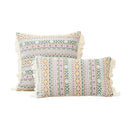 Retro geometric beige cushion cover living room handmade tassel by Decorbites