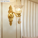 GobekUsa Retro Crystal Flower Wall Lamp - 1 Light Gold Flush Sconce for Living Room