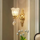 GobekUsa Retro Crystal Flower Wall Lamp - 1 Light Gold Flush Sconce for Living Room