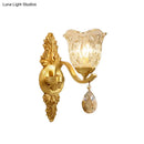 GobekUsa Retro Crystal Flower Wall Lamp - 1 Light Gold Flush Sconce for Living Room