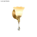 GobekUsa Retro Style 1/2-Head Gold Wall Lamp with Crystal Drop - Blossom Opaque Glass Wall Lighting
