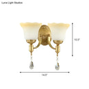GobekUsa Retro Style 1/2-Head Gold Wall Lamp with Crystal Drop - Blossom Opaque Glass Wall Lighting