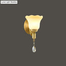 GobekUsa Retro Style 1/2-Head Gold Wall Lamp with Crystal Drop - Blossom Opaque Glass Wall Lighting