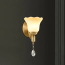 GobekUsa Retro Style 1/2-Head Gold Wall Lamp with Crystal Drop - Blossom Opaque Glass Wall Lighting
