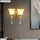 GobekUsa Retro Style 1/2-Head Gold Wall Lamp with Crystal Drop - Blossom Opaque Glass Wall Lighting