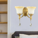 GobekUsa Retro Style 1/2-Head Gold Wall Lamp with Crystal Drop - Blossom Opaque Glass Wall Lighting