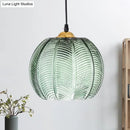 GobekUsa Pumpkin Dinette Pendant Lamp Green Ribbed Glass 1 Head Retro Style Hanging Light Kit