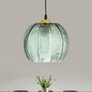 GobekUsa Pumpkin Dinette Pendant Lamp Green Ribbed Glass 1 Head Retro Style Hanging Light Kit