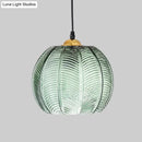 GobekUsa Pumpkin Dinette Pendant Lamp Green Ribbed Glass 1 Head Retro Style Hanging Light Kit