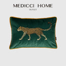 GobekUsa Embroidered Leopard Cushion Cover in Retro Green Velvet for Luxury Living Room