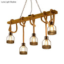 GobekUsa Retro Industrial 5-Head Hanging Light with Adjustable Rope - Brown
