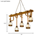 GobekUsa Retro Industrial 5-Head Hanging Light with Adjustable Rope - Brown