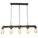 GobekUsa Retro Industrial Metal Tubular Island Pendant with Exposed Bulbs - 5-Light Island Lamp