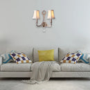 GobekUsa 2-Head Retro Loft Fabric Wall Light - Conical Sconce with Crystal Beaded Strand - Aged Silver