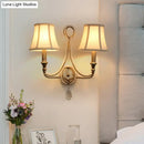 GobekUsa 2-Head Retro Loft Fabric Wall Light - Conical Sconce with Crystal Beaded Strand - Aged Silver