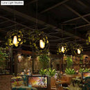 GobekUsa Retro Metal Bicycle Restaurant Ceiling Light with 2 Black Drop Lamp Heads and Plant Decor